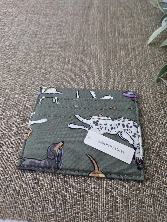 Vera Bradley Accessories - Vera Bradley Olive Green Dog Print Quilted Card Holder